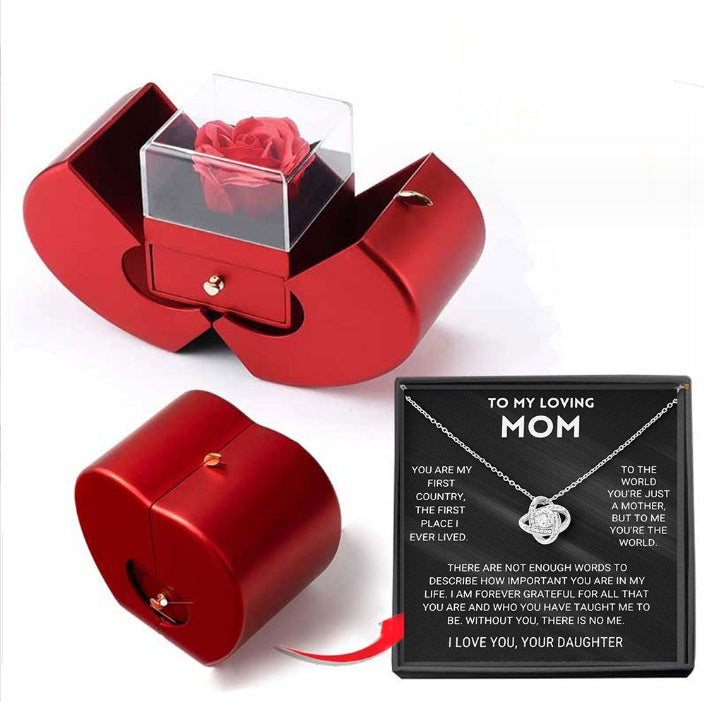 Fashion Jewelry Box Red Apple Christmas Gift Necklace Eternal Rose For Girl Mother's Day  Valentine's Day Gifts With Artificial Flower Rose | Flower Jewelry Box - Essential Loved