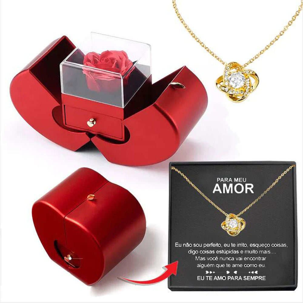 Fashion Jewelry Box Red Apple Christmas Gift Necklace Eternal Rose For Girl Mother's Day  Valentine's Day Gifts With Artificial Flower Rose | Flower Jewelry Box - Essential Loved