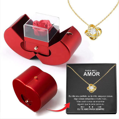 Fashion Jewelry Box Red Apple Christmas Gift Necklace Eternal Rose For Girl Mother's Day  Valentine's Day Gifts With Artificial Flower Rose | Flower Jewelry Box - Essential Loved