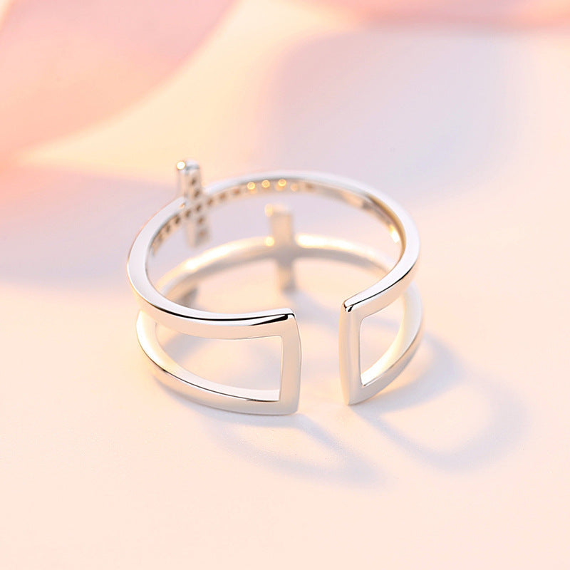 Double Cross Miniature Copper Inlaid  | Cross Zirconia Rings - Essential Loved