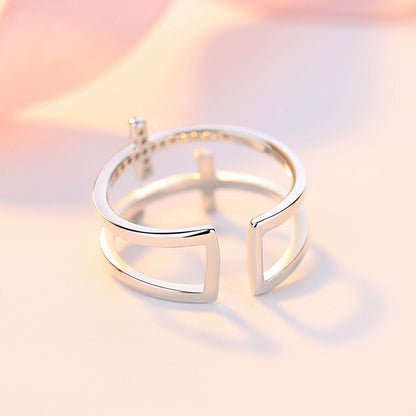 Double Cross Miniature Copper Inlaid  | Cross Zirconia Rings - Essential Loved