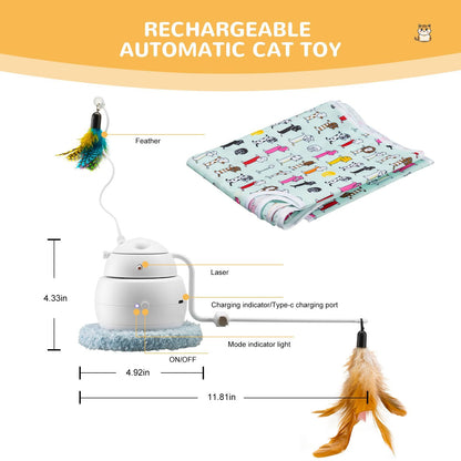 Automatic Interactive Cat Toy, 4-in-1 Rechargeable Cat Laser Toy, Indoor Laser Toy, 2 Feathers And Lid, Hide And Seek Cat Toy For Cat Exercise And Boredom | Laser Cat Toy - Essential Loved