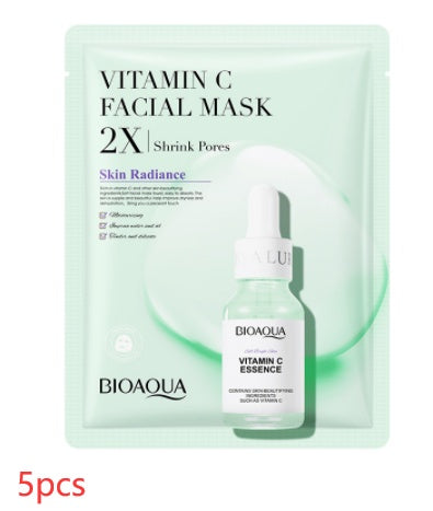 Collagen face mask packaging with vitamin C essence for moisturizing and firming skincare.