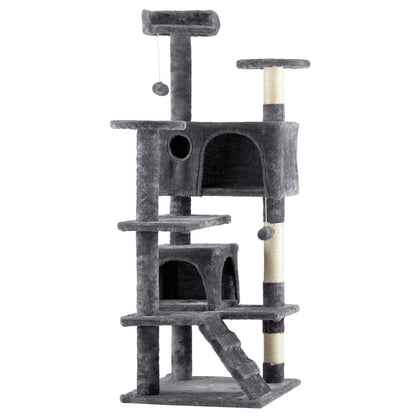 53 Inch Multistorey Cat Tree Cat Apartment With Scratch Kitten Activity Tower Pet Playhouse Furniture, Dark Grey