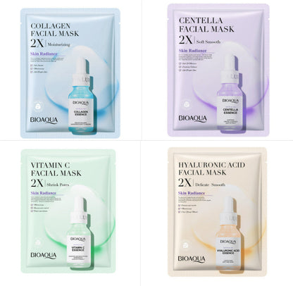 Collagen face mask set with hyaluronic acid, centella, and vitamin C for moisturizing and skin care.