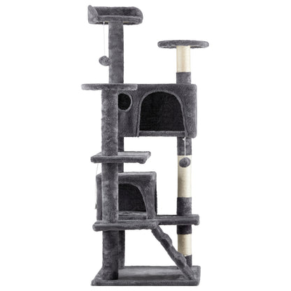 53 Inch Multistorey Cat Tree Cat Apartment With Scratch Kitten Activity Tower Pet Playhouse Furniture, Dark Grey