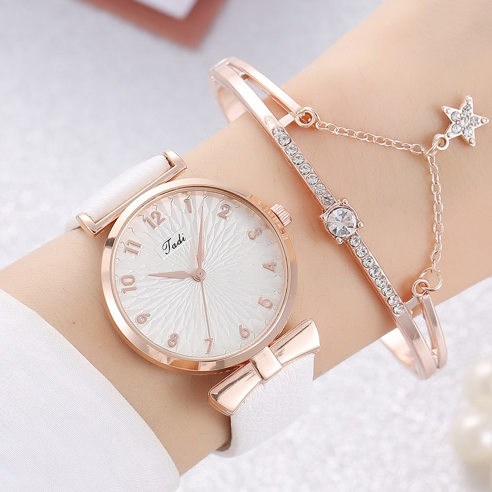 Fashionable women's watch with star bracelet set, ideal for female students.