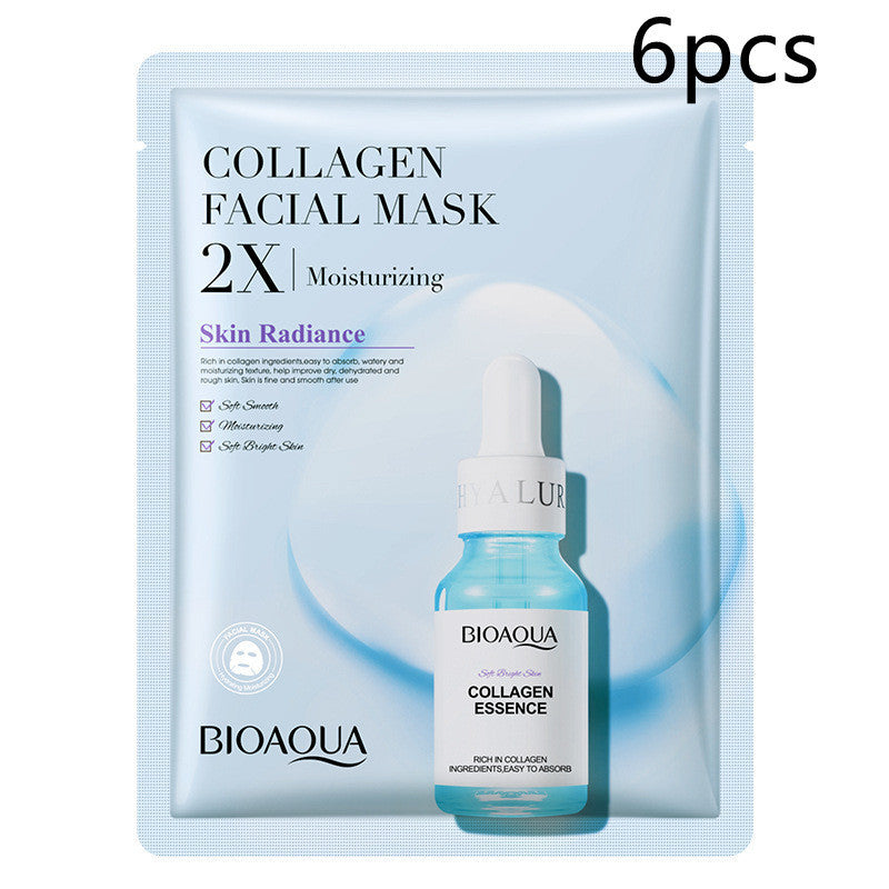 Collagen face mask with moisturizing and firming properties in a 6-piece pack.