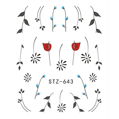 Nail sticker butterfly flower water transfer decal for manicure decoration.