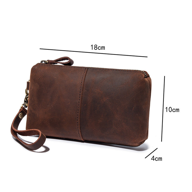 Crazy Horse Leather Simple Retro Long Purse Clutch Bag