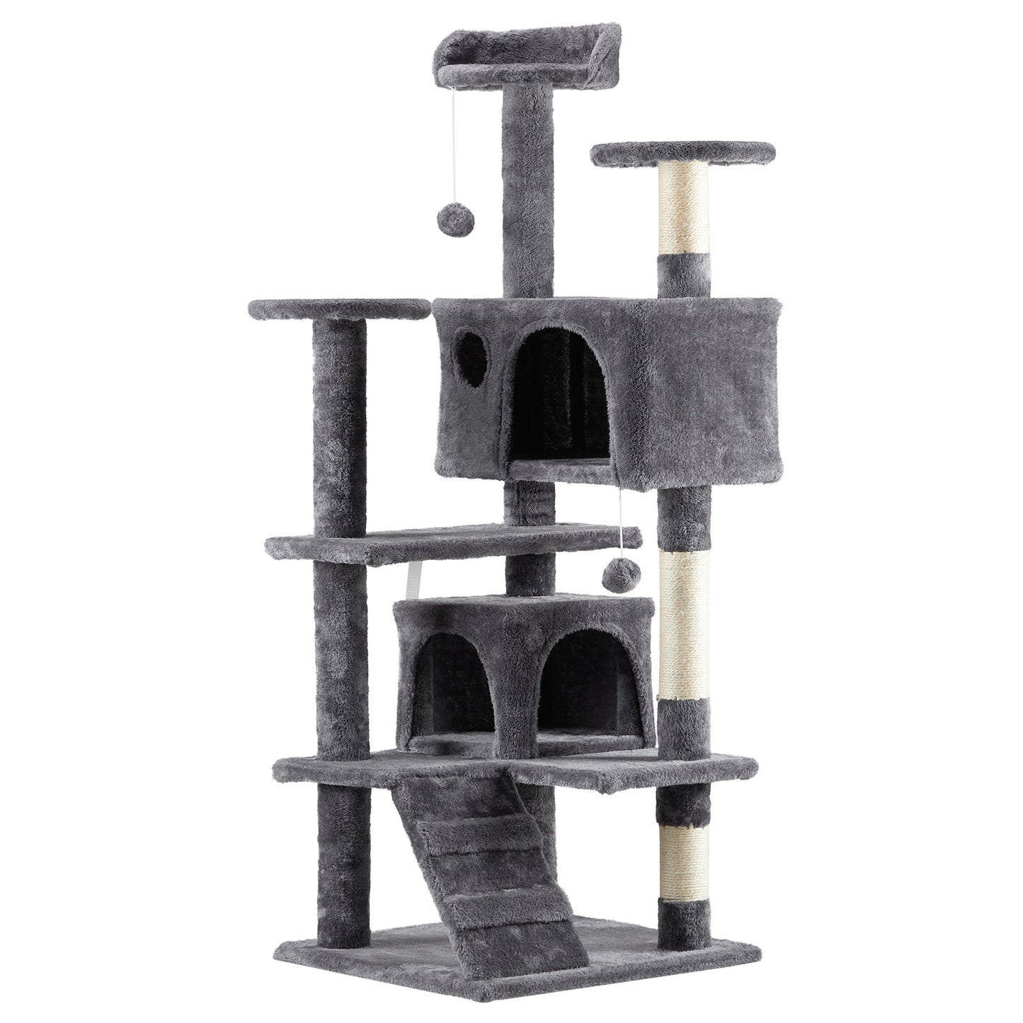 53 Inch Multistorey Cat Tree Cat Apartment With Scratch Kitten Activity Tower Pet Playhouse Furniture, Dark Grey