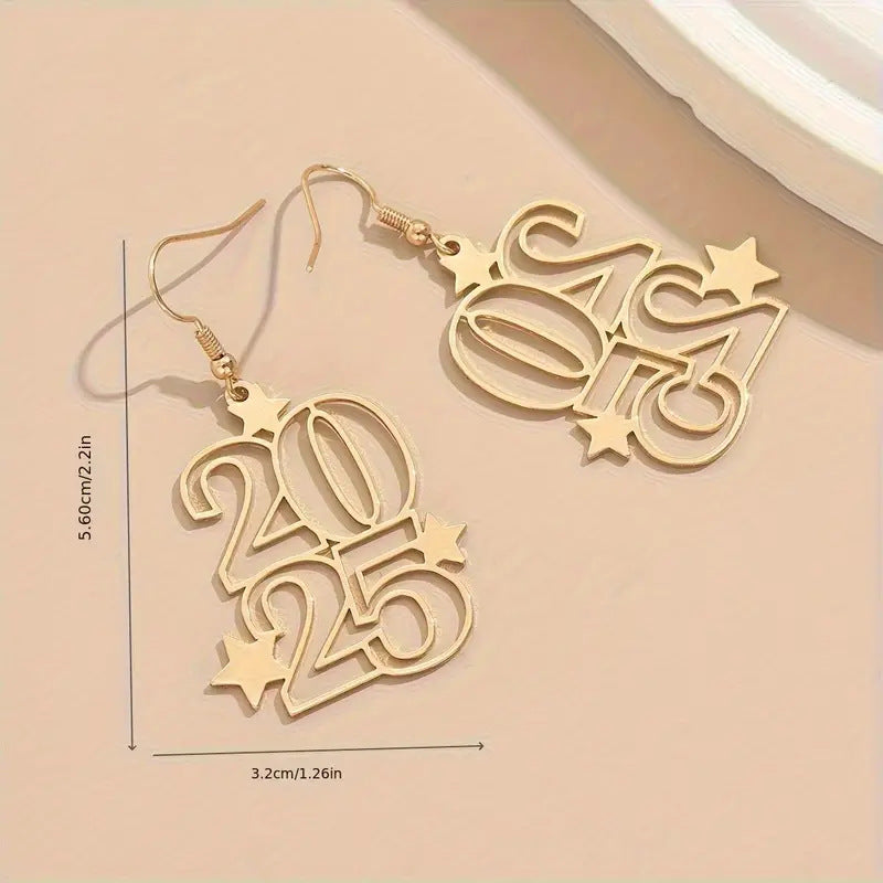 New Creative Gloden Number 2025 - Fashion Jewelry New Year Earring For Party | Dangler Earrings For Women - Essential Loved