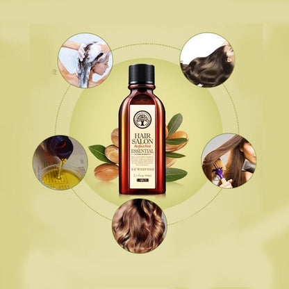 Hair Salon Protect Hair Essential Oil bottle with usage illustrations and benefits.