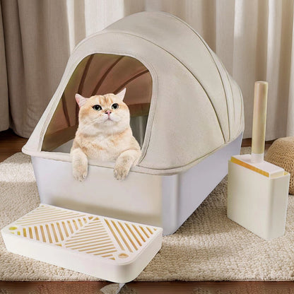 Fully Enclosed Stainless Steel Cat Little Box, Premium Covered Cat Litter Box Features Leak-Proof Design, Includes Scoop For Easy Cleaning