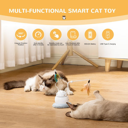 Automatic Interactive Cat Toy, 4-in-1 Rechargeable Cat Laser Toy, Indoor Laser Toy, 2 Feathers And Lid, Hide And Seek Cat Toy For Cat Exercise And Boredom | Laser Cat Toy - Essential Loved