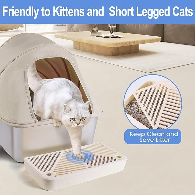 Fully Enclosed Stainless Steel Cat Little Box, Premium Covered Cat Litter Box Features Leak-Proof Design, Includes Scoop For Easy Cleaning