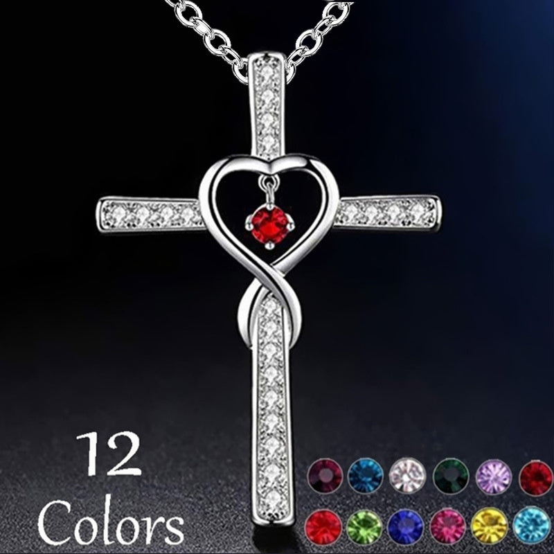 Infinity Love Necklace with Cross and Heart Design in 12 Colors