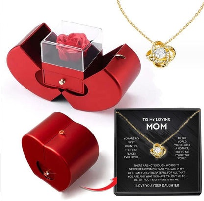 Fashion Jewelry Box Red Apple Christmas Gift Necklace Eternal Rose For Girl Mother's Day  Valentine's Day Gifts With Artificial Flower Rose | Flower Jewelry Box - Essential Loved