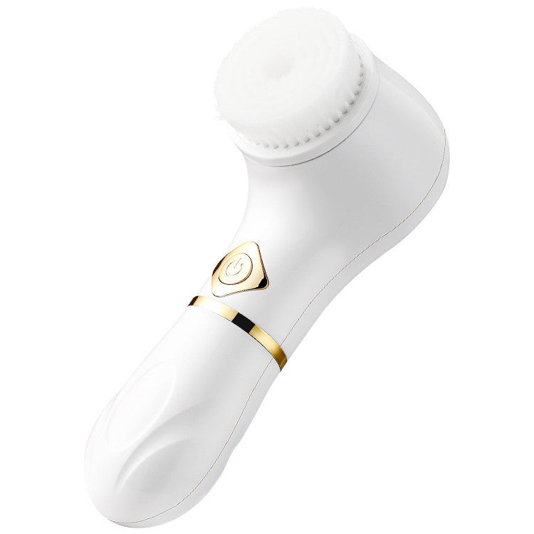 White electric facial cleanser with vibration feature for pore cleaning.