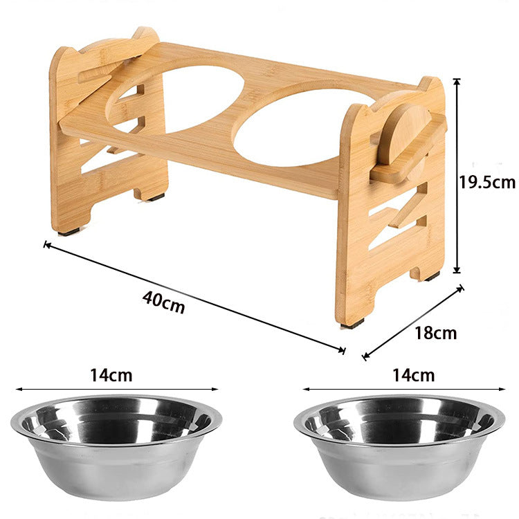 Dog Food Neck Protection Wooden Pet Bowl Rack