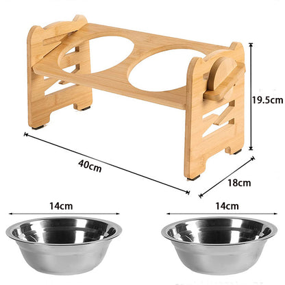 Dog Food Neck Protection Wooden Pet Bowl Rack