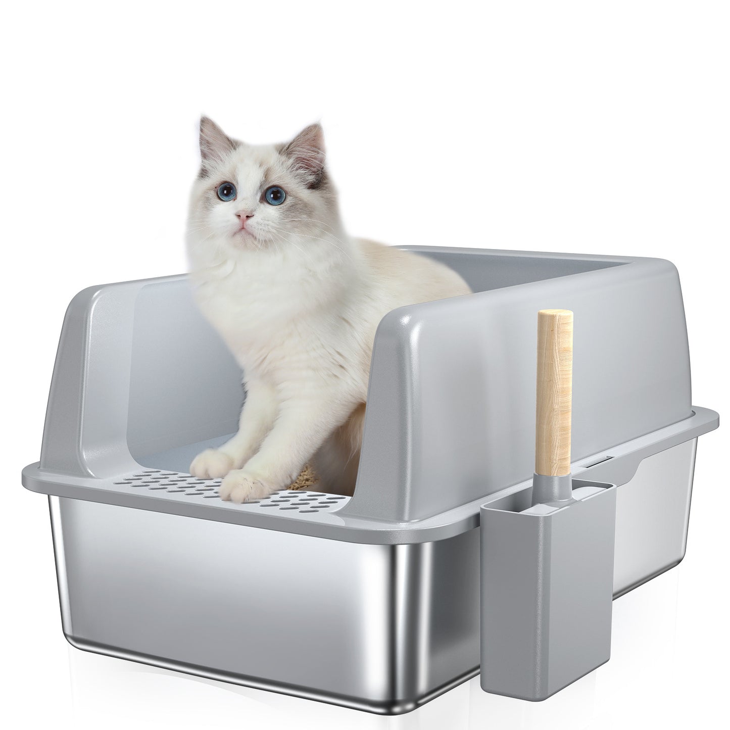 Stainless Steel Cat Litter Box, Anti Corrosion, Anti-splash, Easy To Clean, Large Space, Widened And Thickened, Semi-enclosed Cat Litter Box