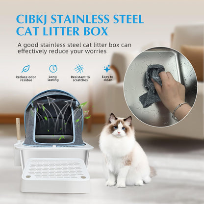 Cloth Cover Type Cat Litter Box,fully Enclosed, Anti-splash, Easy To Clean, Extra Large Widened And Thickened Pet Stainless Steel Cat Litter Box