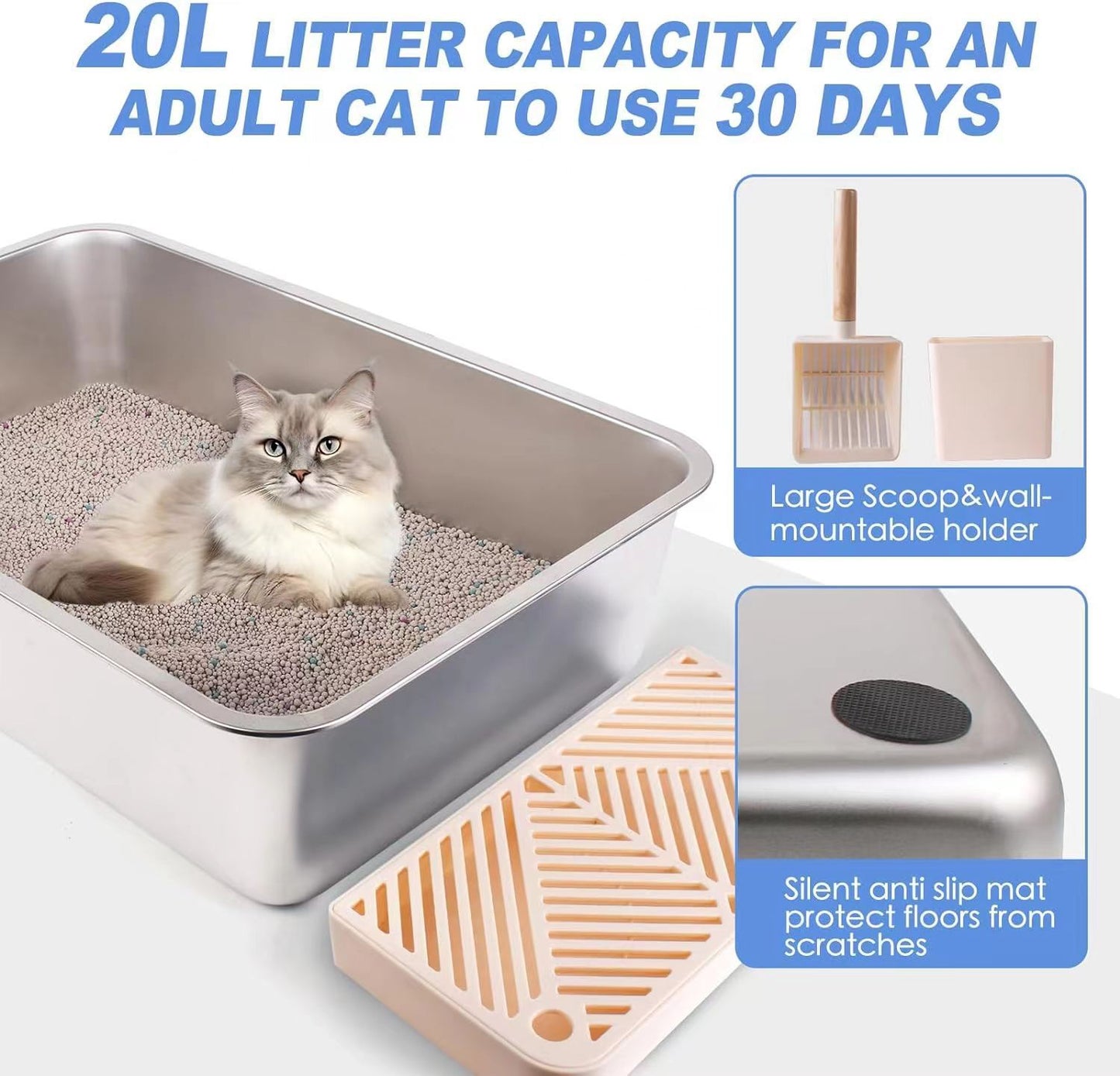 Fully Enclosed Stainless Steel Cat Little Box, Premium Covered Cat Litter Box Features Leak-Proof Design, Includes Scoop For Easy Cleaning