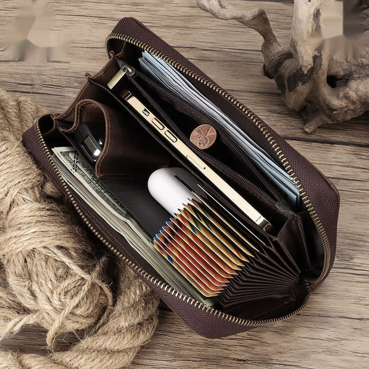 First Layer Cowhide Vintage Zipper Multiple Card Slots | Genuine Leather Wallet - Essential Loved