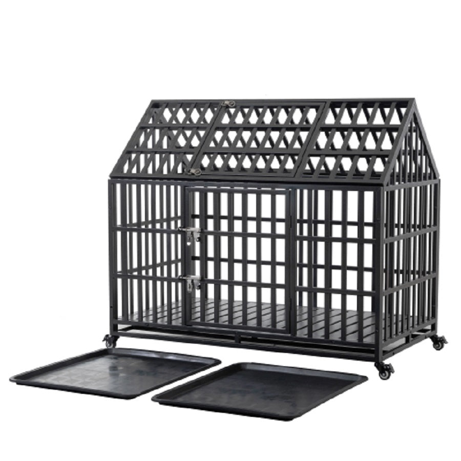 52 Inch Heavy Duty Dog Cage Large Kennel Sturdy Metal Kennel And Large Kennel With 4 Lockable Wheels