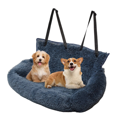 Dog Car Seat For Small Medium Large Dogs,Two Dogs Car Back Seat,Travel Pet Booster Seat With Seat Belt,Washable Long Plush Safety Pet Car Seat For Cat Or Small Pet