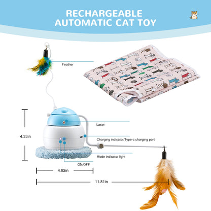 Automatic Interactive Cat Toy, 4-in-1 Rechargeable Cat Laser Toy, Indoor Laser Toy, 2 Feathers And Lid, Hide And Seek Cat Toy For Cat Exercise And Boredom | Laser Cat Toy - Essential Loved