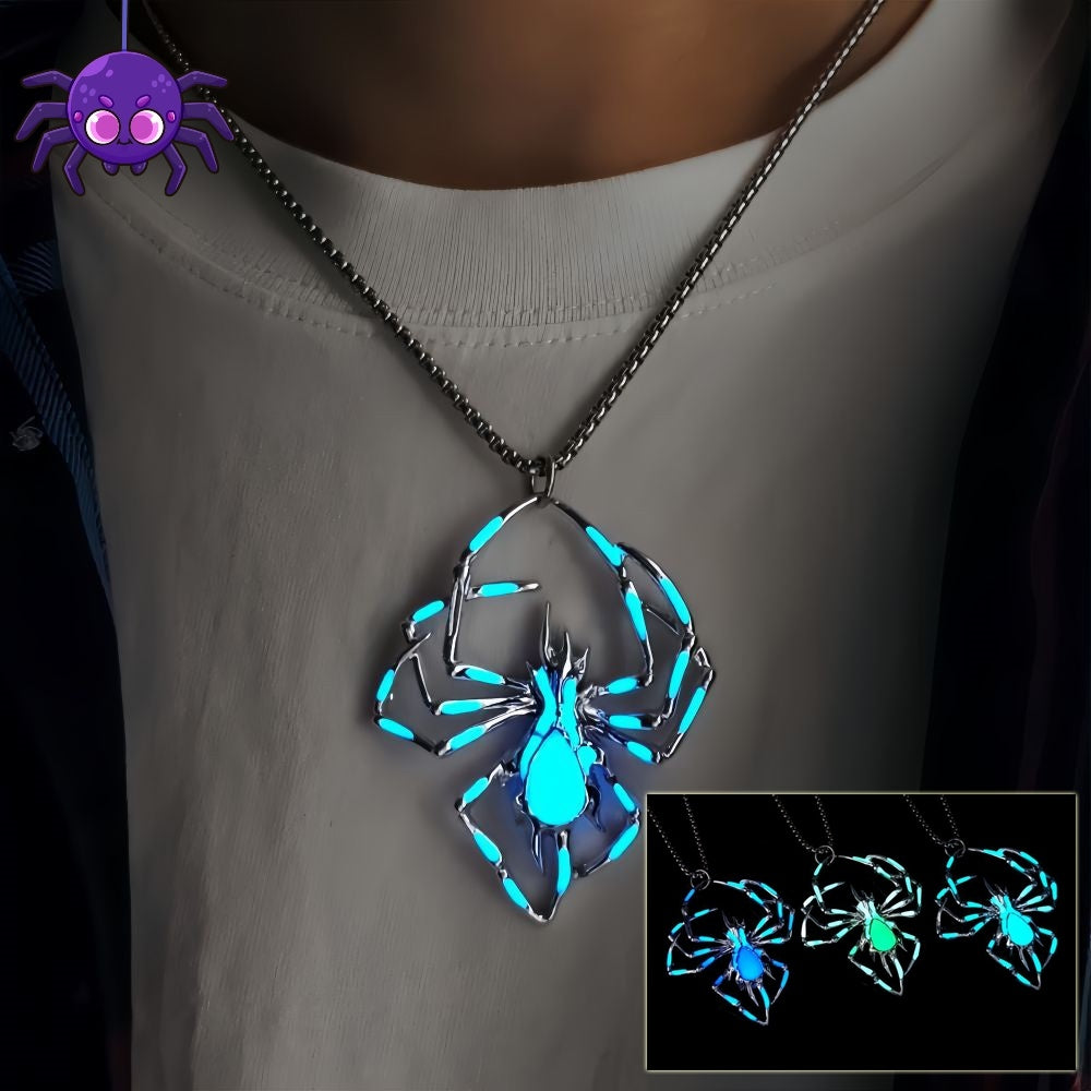 Halloween creative spider necklace glowing in the dark, zinc alloy, stylish gift for parties.