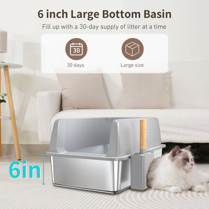 Stainless Steel Cat Litter Box, Anti Corrosion, Anti-splash, Easy To Clean, Large Space, Widened And Thickened, Semi-enclosed Cat Litter Box