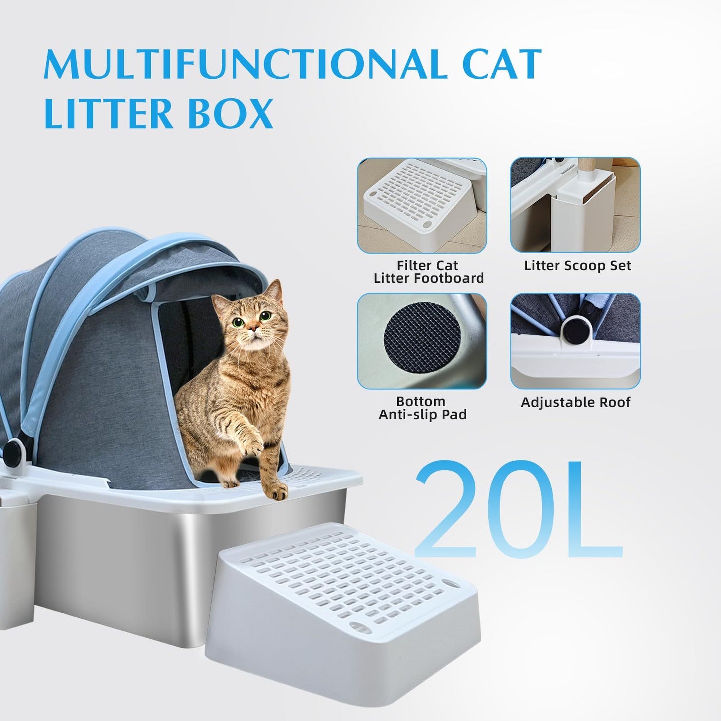 Cloth Cover Type Cat Litter Box,fully Enclosed, Anti-splash, Easy To Clean, Extra Large Widened And Thickened Pet Stainless Steel Cat Litter Box