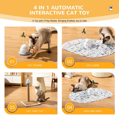 Automatic Interactive Cat Toy, 4-in-1 Rechargeable Cat Laser Toy, Indoor Laser Toy, 2 Feathers And Lid, Hide And Seek Cat Toy For Cat Exercise And Boredom | Laser Cat Toy - Essential Loved