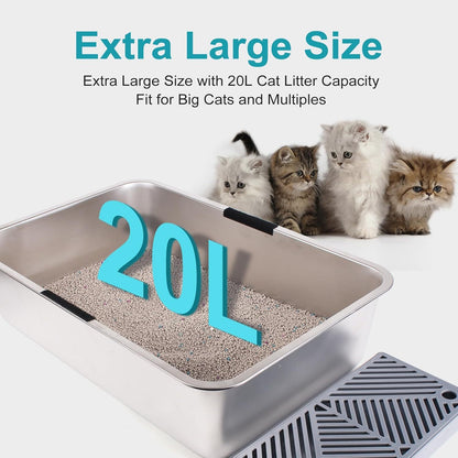 Fully Enclosed Stainless Steel Cat Little Box, Premium Covered Cat Litter Box Features Leak-Proof Design, Includes Scoop For Easy Cleaning