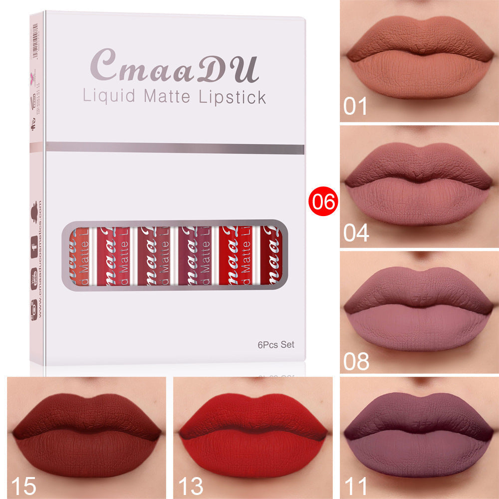 6 boxes of waterproof matte non-stick cup lipstick, long-lasting lip gloss set with multivitamins.