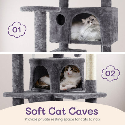 53 Inch Multistorey Cat Tree Cat Apartment With Scratch Kitten Activity Tower Pet Playhouse Furniture, Dark Grey