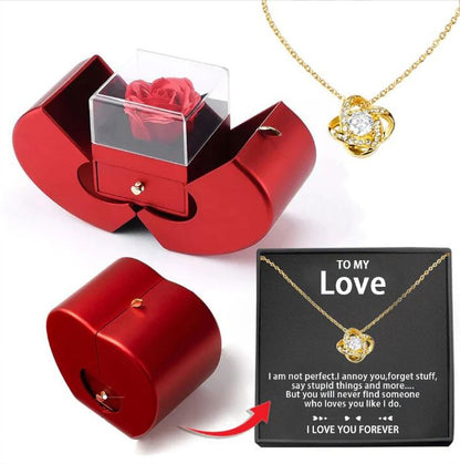 Fashion Jewelry Box Red Apple Christmas Gift Necklace Eternal Rose For Girl Mother's Day  Valentine's Day Gifts With Artificial Flower Rose | Flower Jewelry Box - Essential Loved