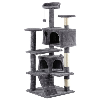 53 Inch Multistorey Cat Tree Cat Apartment With Scratch Kitten Activity Tower Pet Playhouse Furniture, Dark Grey