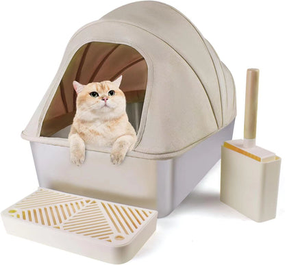 Fully Enclosed Stainless Steel Cat Little Box, Premium Covered Cat Litter Box Features Leak-Proof Design, Includes Scoop For Easy Cleaning