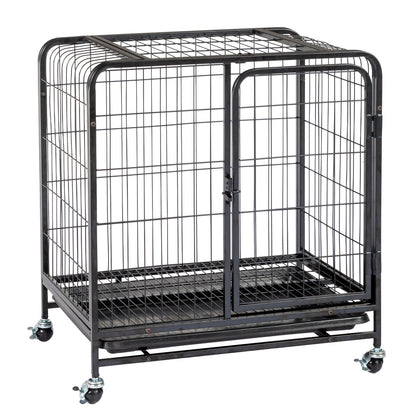 26 Inches Durable Cat Cage With Thickened Wire Cat Fence Interior With Double Doors, Lockable Wheels And Slide-Out Tray, Black