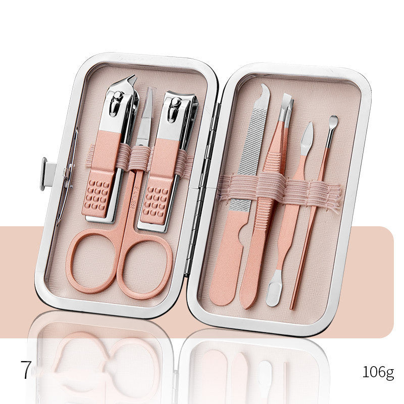 Professional scissors nail clippers set in rose gold leather case for manicure and pedicure.