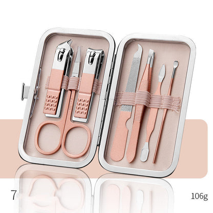 Professional scissors nail clippers set in rose gold leather case for manicure and pedicure.