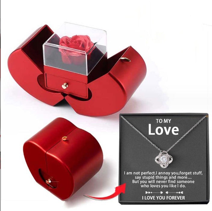 Fashion Jewelry Box Red Apple Christmas Gift Necklace Eternal Rose For Girl Mother's Day  Valentine's Day Gifts With Artificial Flower Rose | Flower Jewelry Box - Essential Loved