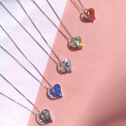 925 silver heart shaped geometric necklaces on chains in various colors, romantic jewelry gift for women.