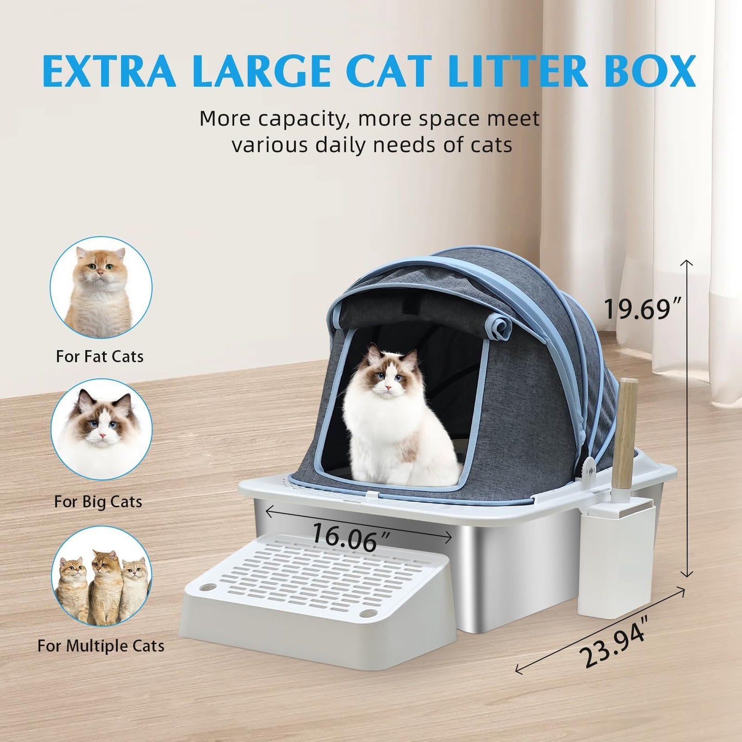 Cloth Cover Type Cat Litter Box,fully Enclosed, Anti-splash, Easy To Clean, Extra Large Widened And Thickened Pet Stainless Steel Cat Litter Box